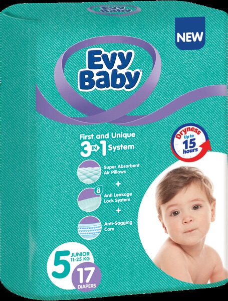 Evy Baby Подгузники JUNIOR 17шт. Размер 5 (11-25кг.)