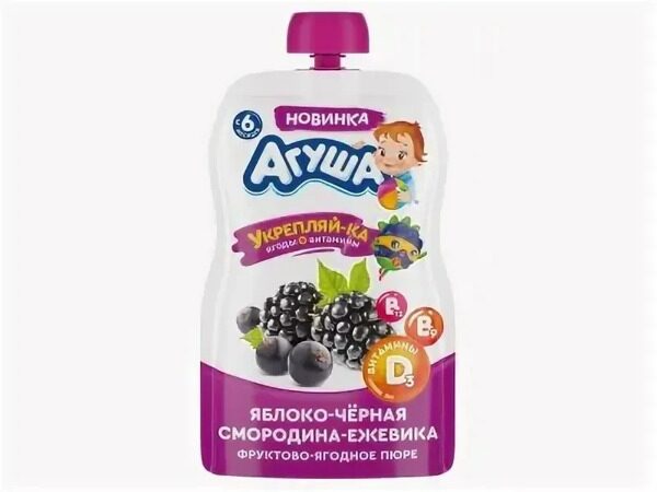 Агуша Фруктово-ягодное пюре яблоко-черная смородина-ежевика 80г ст