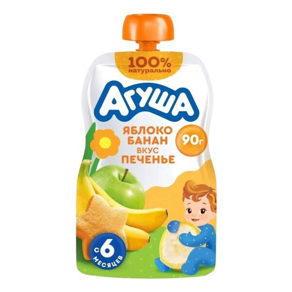 Агуша Пюре 90г Яблоко-Банан-Печенье