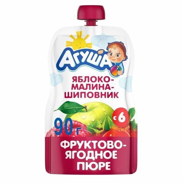 Агуша Пюре 90г Яблоко-Малина-Шиповник