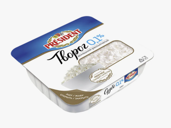 Творог President 200г 0,1% Домашний Рассыпчатый