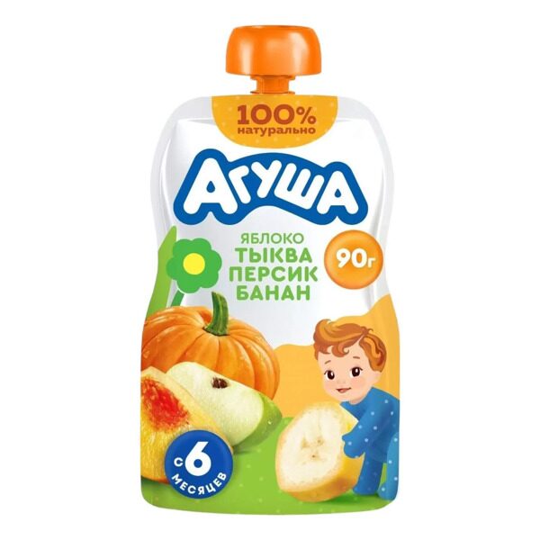 Агуша Пюре 90г Яблоко-Тыква-Персик-Банан