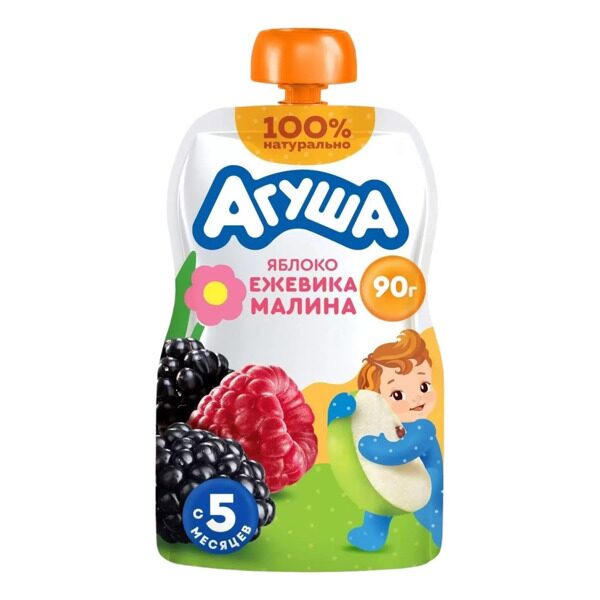 Агуша Пюре 90г Яблоко-Ежевика-Малина